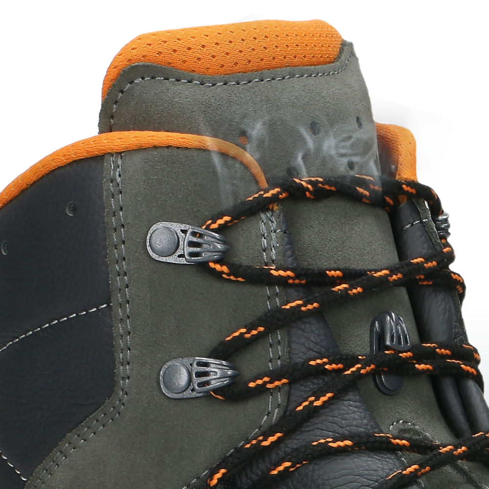 Stiefel, Hikingstiefel, Leder, Grau, Orangene Akzente